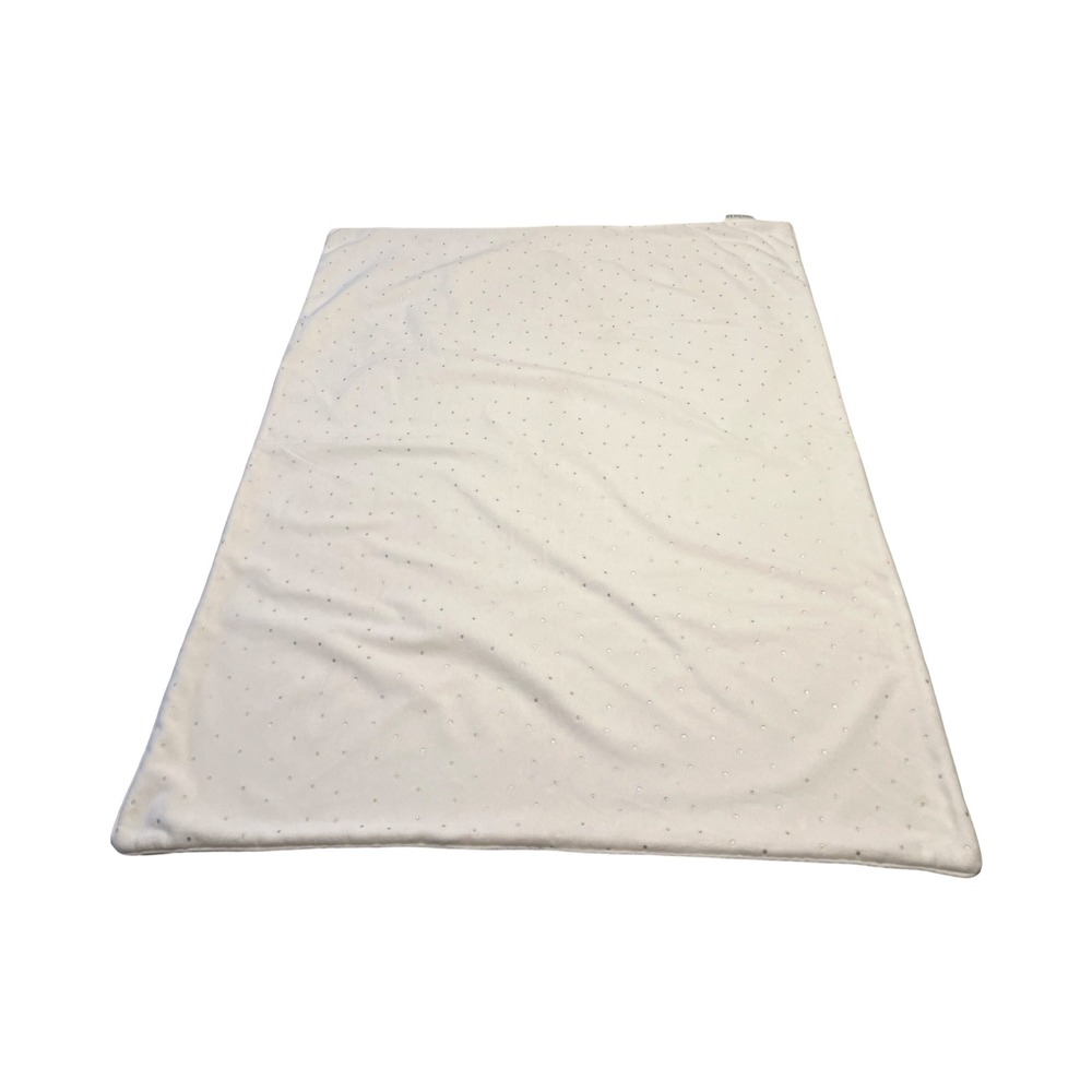 Pottery Barn Kids Ivory Silver Foil Polka Dot Plush Baby Stroller Blanket 30x40